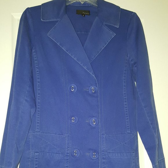 Poleci Blue Button Cotton Canvas Coat, Woman Size 4 - Picture 4 of 10